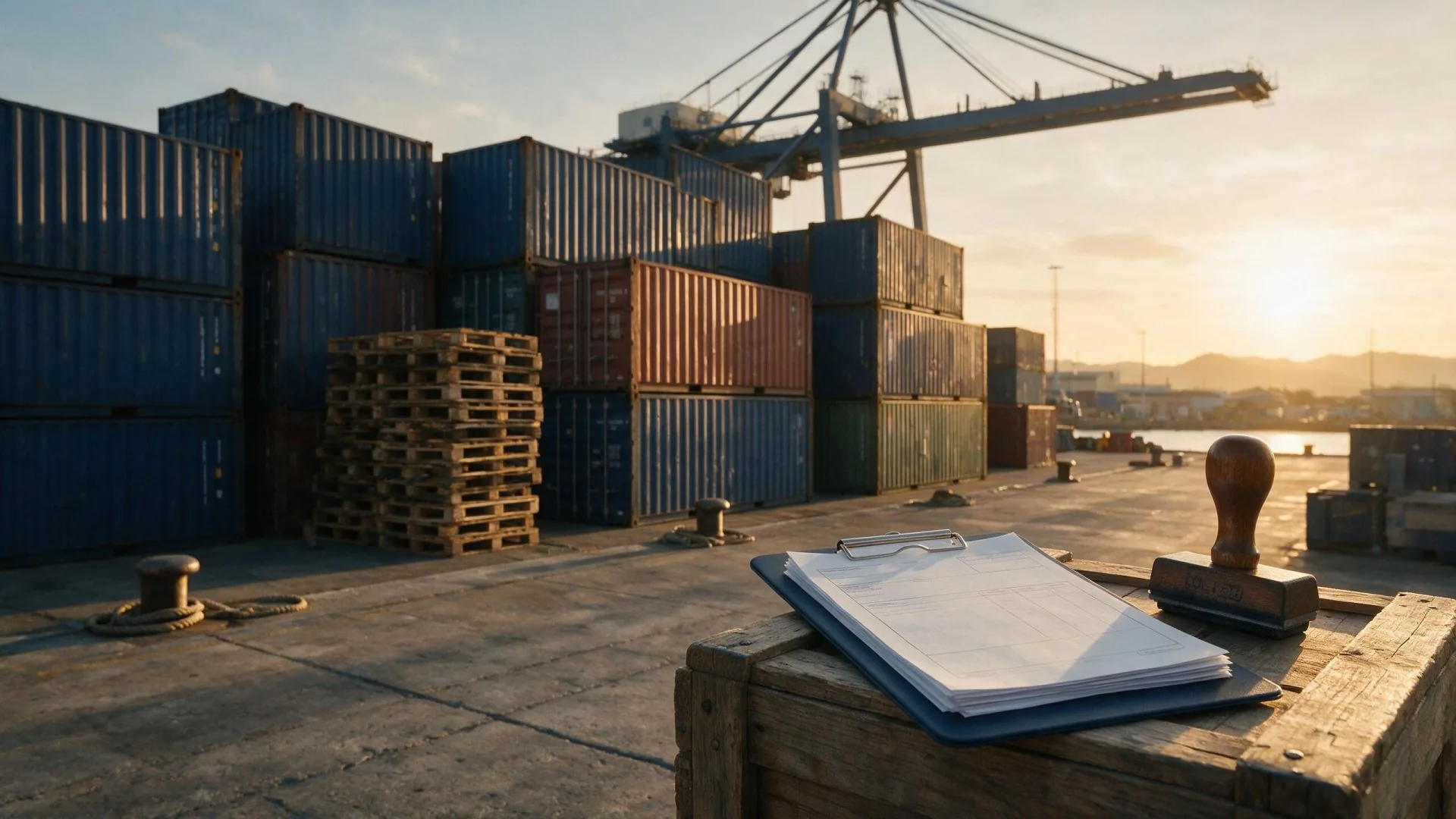 Contenedores y documentos de aduana en una terminal portuaria de Nicaragua